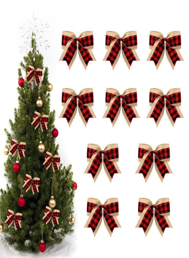 Threetols 10PCS Christmas Wreath Bows, Red Black Buffalo Plaid Bows for Wreath Farmhouse Bows for Front Door Winter Red Bows Christmas Tree Bows for Wedding Indoor Outdoor Xmas Decorations - Image 1